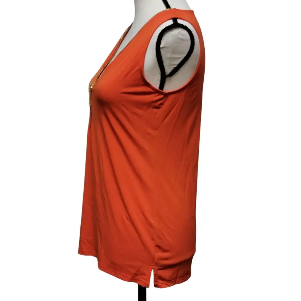 Carmen Marc Valvo Orange Zipper Blouse Womens Sz XS Sleeveless Stretch Top Shirt - Picture 3 of 5